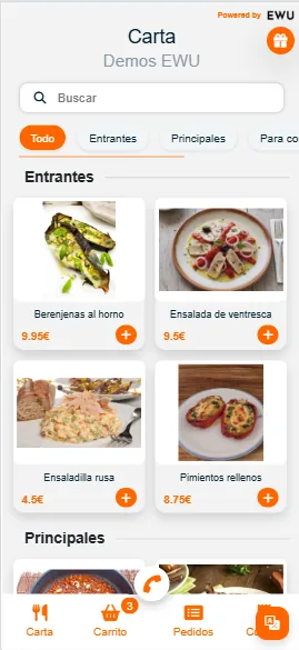 Carta QR móvil de Eat with Us para pedir desde la mesa
