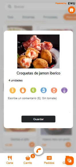Detalle de producto en la carta QR de Eat with Us