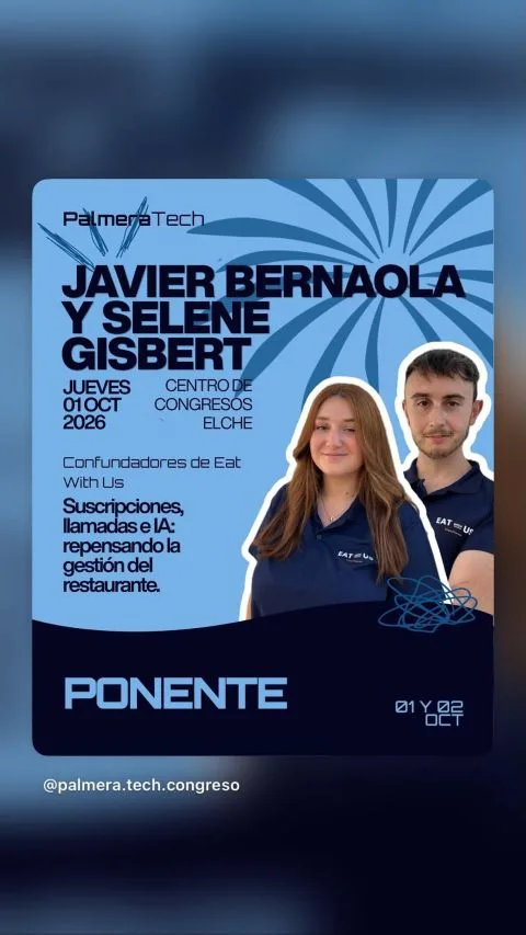 Cartel de Palmera Tech con Javier Bernaola y Selene Gisbert como ponentes